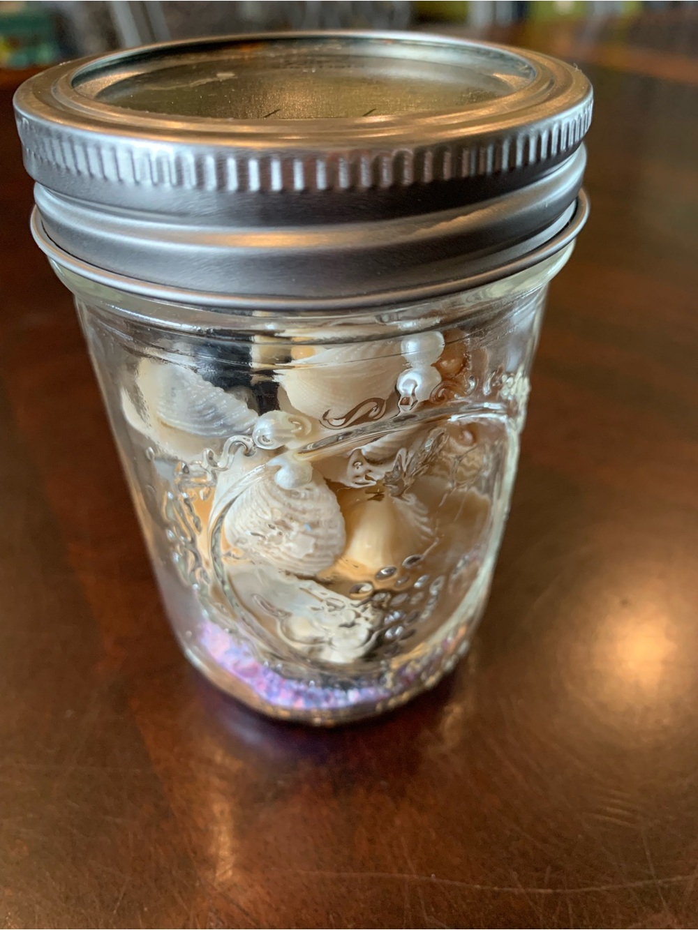 Decorative Shell Jar with Silver Lid - White Shells